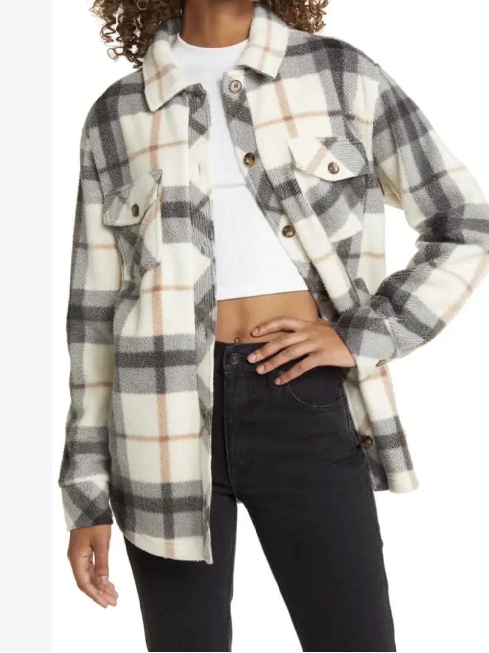 Thread & Supply Grey Taupe Plaid Polar Fleece Shacket Size Small